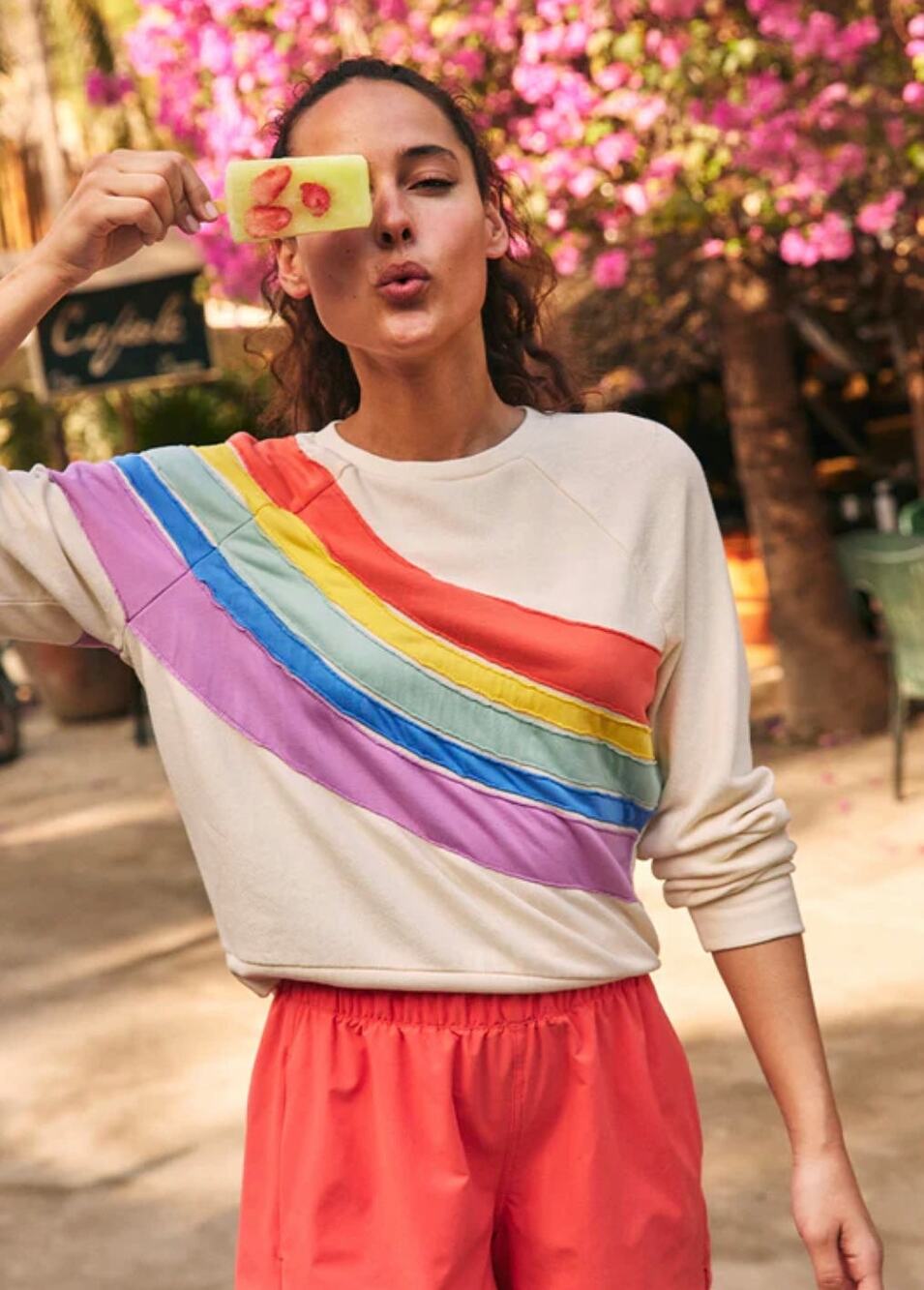 MARINE LAYER Womens' Rainbow Wave Cotton Terry Sweatshirt 15147